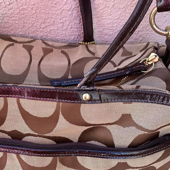 Coach Purse Signature Large Brown Beige  Satchel Handles Shoulder Strap Woman - Picture 9 of 14